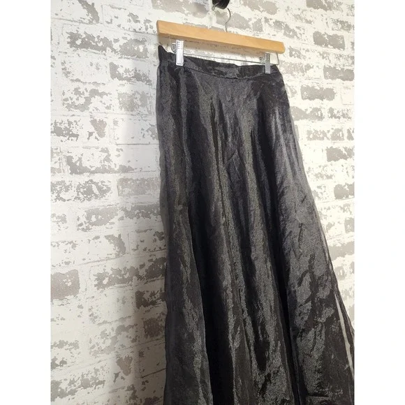 Vintage Y2K 90s Tafetta Maxi Skirt Size 12 Black Tulle Lined Whimsigoth Prom - Picture 4 of 16